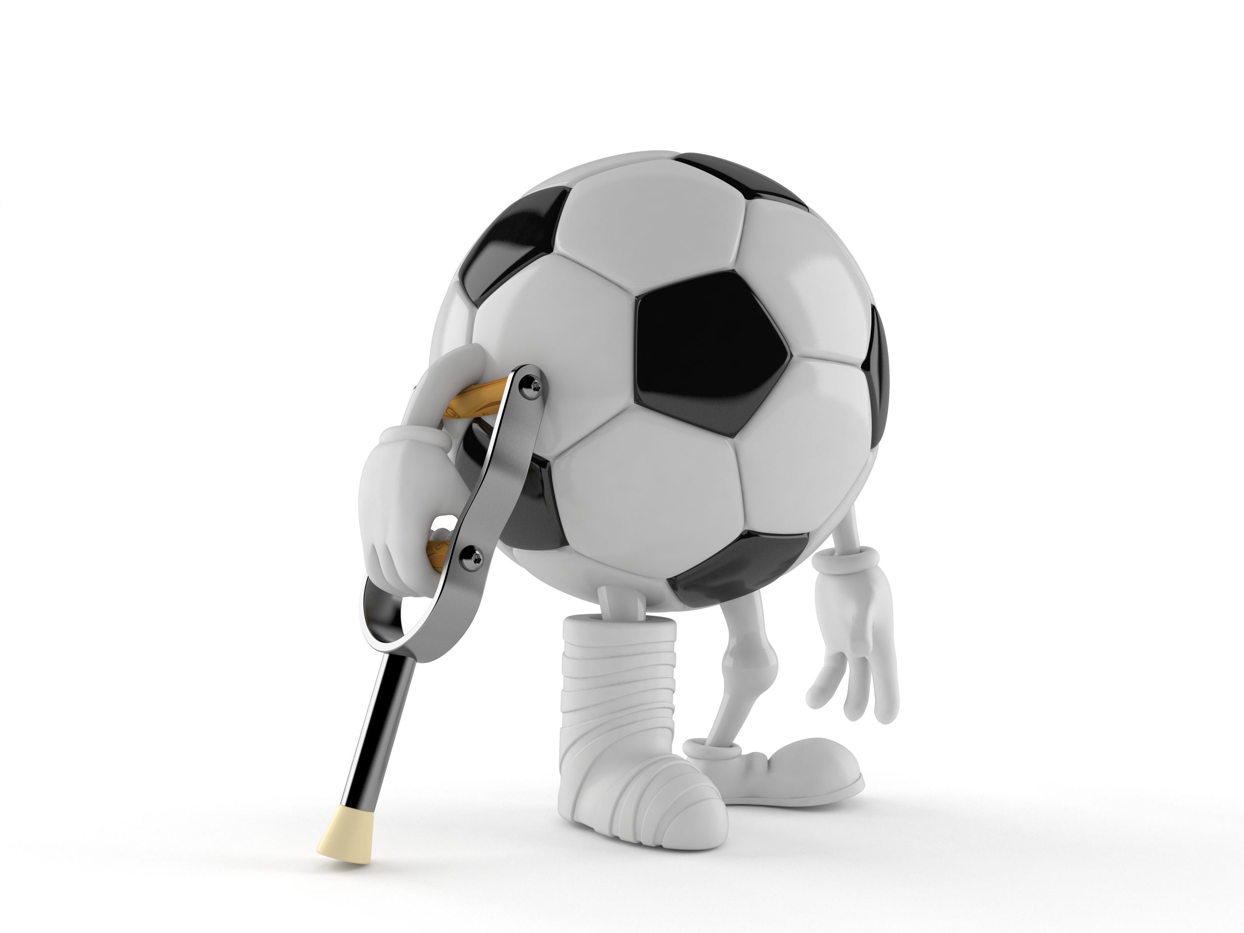 Soccer ball character with broken leg